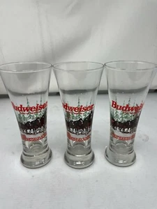 Set Of 3 Vintage 1991 Budweiser Beer Glass Pilsner Christmas Clydesdales Barware - Picture 1 of 4