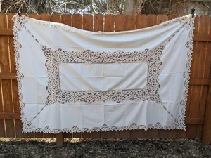 Ecru Farbige Cutwork Tischdecke mit 12 Servietten Set Rechteckig 100 x 66 Baumwolle - Bild 1 von 13