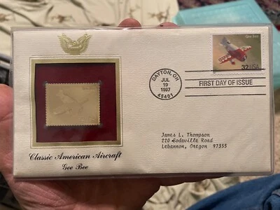 GEE BEE CLASSIC AMERICAN AIRCRAFT STAMP FIRST DAY OF ISSUE GOLD Jul 19 1997 - Image 1 of 4