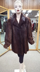 Natürliches braunes Langhaar Biberfell 32" Jacke Größe 14 - Bild 1 von 4