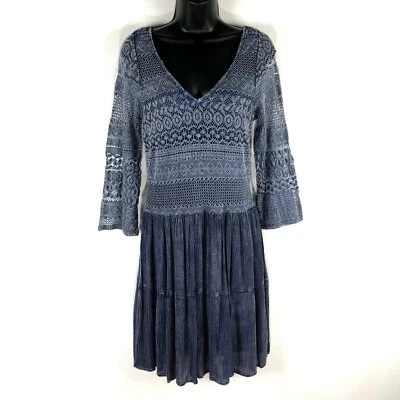 Gentlefawn Anthropologie Dress M Rayon blue chambray crochet drop waist  - Image 1 of 4