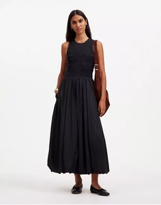 Madewell The Melody Dress XXS True Black Bubble Hem Smocked Midi Dress NT311 - Bild 1 von 10