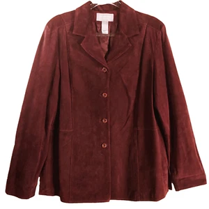 Liz Claiborne Suede Jacket Womens XL Purple Western Button Up Lined Long Sleeves - Picture 1 of 15