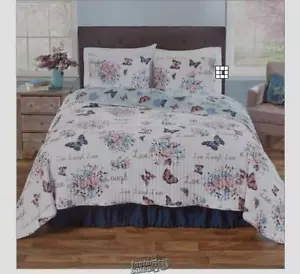 Lovely Wings Reversible Quilt Bed White/Blue/Pink King Polyester Machine wash - Picture 1 of 3