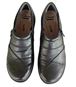 Clarks Women's Collection Leather Slip-On Shoes Zippered Side Black Size 7 1/2 M - Picture 1 of 9