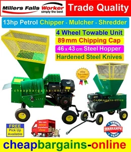 GARDEN WOOD CHIPPER MULCHER SHREDDER TOWABLE 13hp PETROL ENGINE 89mm CAPACITY HD - Picture 1 of 12
