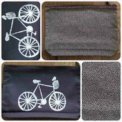 NEW! Thirty One Large Zipper Pouch Bicycle or Brown Pin Dots 31 - Image 1 of 3