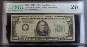 1934A $500 FRN San Francisco Fr#2202-L (LA Block) Julian/Morgenthau PMG VF20 - Picture 1 of 2