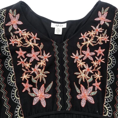 Maxi Vestido Style & Co Talla XXL Manga Dividida Bordado Boho Cottagecore Hippie Foto 1 de 4