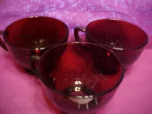 Lot of 3 Vintage Ruby Red Glass Footed Coffee Tea Punch Cups 2 3/4 IN TALL 3 1/2 - Picture 1 of 3