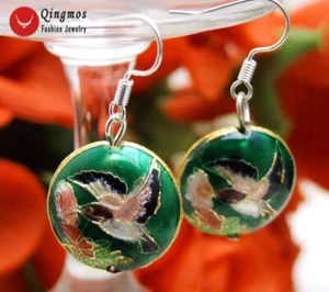 18mm Round Dark Green Cloisonne Earring for Women Hook Dangle Earring Jewelry - Picture 1 of 4