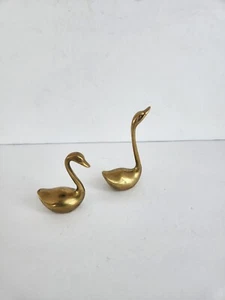 Vintage Set Of 2 MCM Pair Miniature Brass Swans Birds 60s Figurine Set Couple - Picture 1 of 7