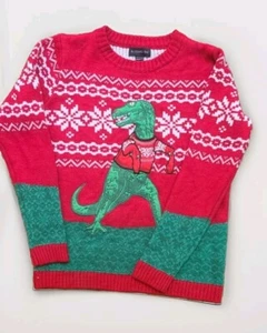 Blizzard Bay Ugly Christmas Sweater XL 18 20 T Rex Dinosaur Santa Novelty - Picture 1 of 8