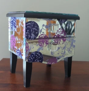 Purple Paisley Floral Two Drawer Glass Jewelry Box 5.5"x6.5"x4.5"Deep EUC - Picture 1 of 8