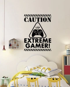 Caution Extreme Gamer Wall Stickers Gamer Vinyl XB Decals Kids Bedroom CG2 - Photo 1 sur 4
