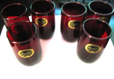 6 ANCHOR HOCKING ROYAL RUBY SMALL JUICE GLASSES 3 1/4" NEW W/STICKERS - Image 1 of 3