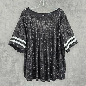 Torrid Abbey Blouse 3 Deep Black White Stripe Sequins Football Jersey Lined Plus - Picture 1 of 11