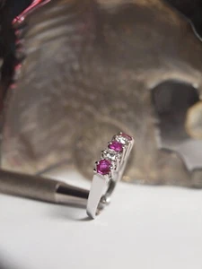 14K WHITE GOLD NATURAL DIAMOND & RUBY ETERNITY RING - Picture 1 of 9