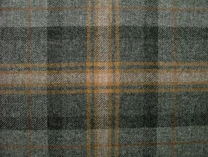 100%Shetland Wolle Grau und Gold Tartan Karo Polster Vorhang Kissen Stoff - Bild 1 von 16