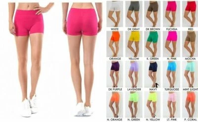 SEAMLESS BASIC STRETCH SOLID ATHLETIC SPANDEX SHORTS LEGGINGS REG N PLUS XS-2XL - Image 1 of 2