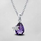 Xmas Gift Butterfly Mystical Purple Amethyst Gemstone Silver Necklace Pendants