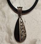 Sterling Silver and Onyx Pendant  on Black Cord 18" Necklace
