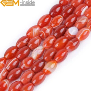 Natural Green Olivary Rice Beads Stripe Agate Stone Jewelry Making Beads 8x12mm - Picture 1 of 5