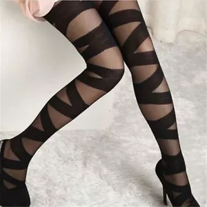 Goth Rocker Yoga Tights Stockings Women Lingerie Thigh Stockings Cross Bandage - Picture 1 of 12
