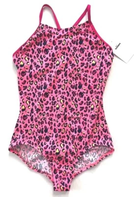 Nike Girls Crossback One Piece Swimsuit Cheetah Pink Sz Large  - Image 1 of 4
