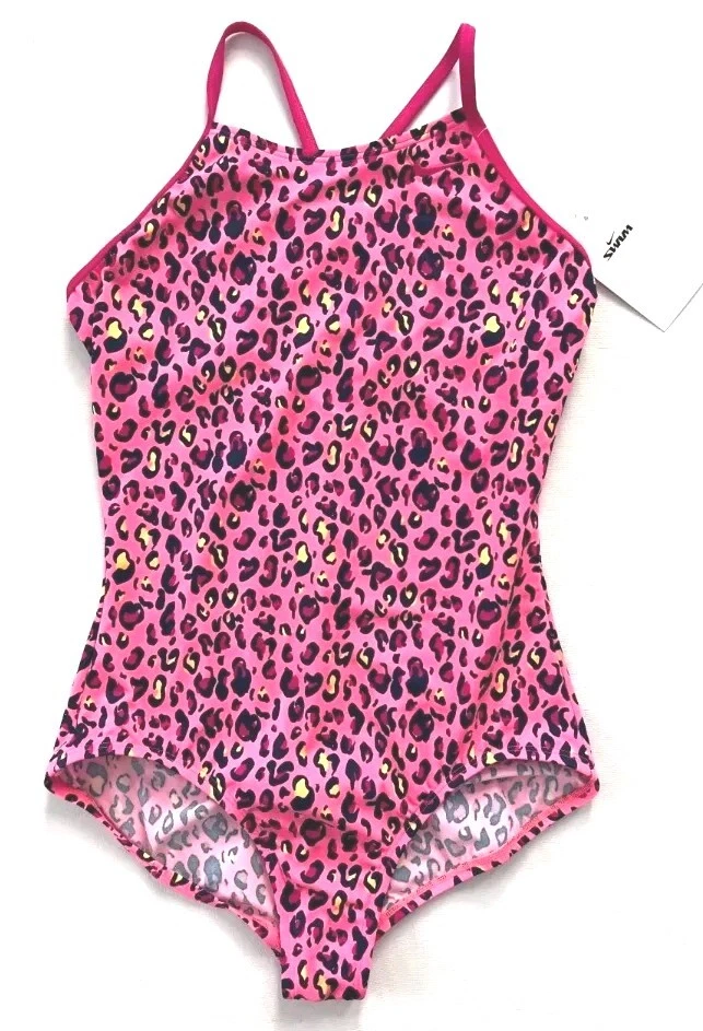 Nike Girls Crossback One Piece Swimsuit Cheetah Pink ( M )