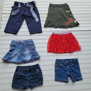 Lot of 6 Bottoms Jeans Shorts Skirt Tutu Red Blue Green Girls Sz 4T - Picture 1 of 9