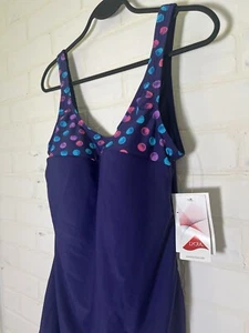 NWT Blair Swim Dress Slimming Swimsuit Purple With Polka Dots Size 10 - Picture 1 of 4