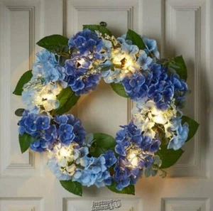 Lighted Indoor/Outdoor Flower Wreath Blue - Picture 1 of 2