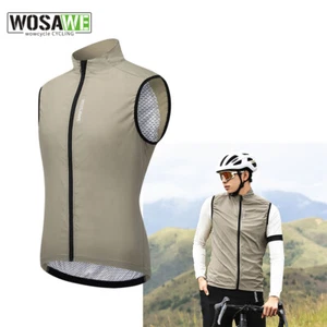 WOSAWE Mens MTB Wheelvest Bicycle Sleeveless Jacket Water Repellent Jersey Khaki - Picture 1 of 14