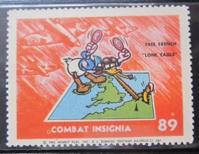 VINTAGE 1942 FREE FRENCH "LONE EAGLE"  COMBAT INSIGNIA DONALD DUCK STAMP - Image 1 of 2