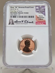 2019 W Lincoln Cent - First W Rev Pr Cent - FDOI NGC PR 70 RD Anna Cabral Signed - Picture 1 of 9