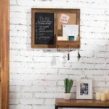 Vintage Brown Wall-Mounted Wood Chalkboard w/ Cork Board, Mail Holder, Key Hooks