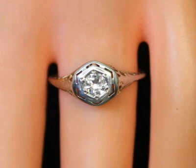 Antiguo anillo solitario de oro blanco de 14 quilates corte europeo de 0,40 quilates para dama, talla 7,25 Foto 1 de 4