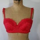 H&M Bra 36C Nwot Demi Red Lace Ruffle Sexy Padded Underwire Adjustable Straps