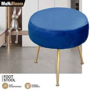Silla taburete de maquillaje azul moderno de terciopelo con uñas acento sin espalda tapizada con mechones - Imagen 1 de 9