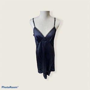 VINTAGE SEARS SCHWARZ NYLON VOLLE LÄNGE SLIP 38 Übergröße Spitzenborte - Bild 1 von 6