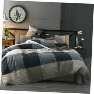 Size Checkered Duvet Cover Set - 3 Piece Grey Geometric King 01 - Checkered - Picture 1 of 8