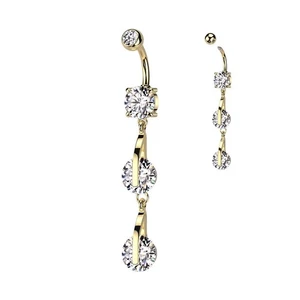 Piercing nombril pendentif double zirconium acier doré - Imagen 1 de 1