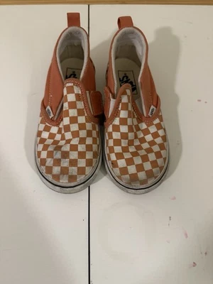 Vans Checkerboard Size 10 Toddler Orange White Slip On  - Image 1 of 4
