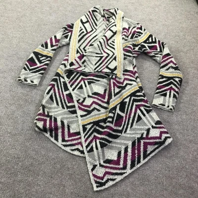 Suéter Lucky Brand Mujer Pequeño Gris Negro Púrpura Frente Abierto Cárdigan Azteca Foto 1 de 4