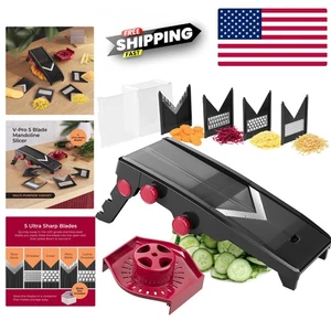 Adjustable Mandoline Slicer with 5 Stainless Steel Blades - Compact Kitchen Tool - Picture 1 of 11