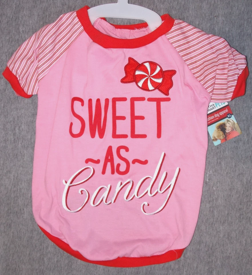 🎅 Новый с Ярлыками MARTHA STEWART розовый и красный собака сладкий как конфеты Рождественская рубашка размер XL - Изображение 1 из 1