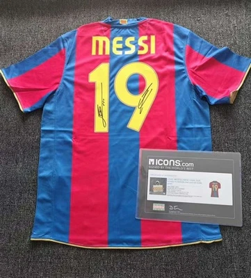 Camiseta/ícones autografados em casa Lionel Messi FC Barcelona 25/18 certificado de autenticidade - Imagem 1 de 4