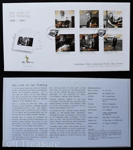 Estampillas de Alderney: "La vida de Ian Fleming" portada del primer día 2014 - Imagen 1 de 3