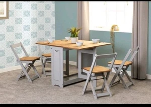 Santos Folding Drop leaf Butterfly Dining Set Table 4 Chairs Grey Waxed Pine - Picture 1 of 10